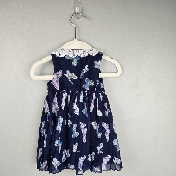 BABY BERI Pleated Whimsical Dress Lace Collar Butterfly Navy‎ Baby Girls 6-9 M - Picture 11 of 14